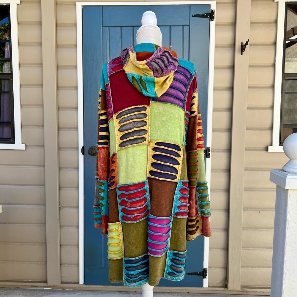 KPC Boho Colorful Patchwork Hooded Jacket Women’s Size Large - Picture 3 of 9